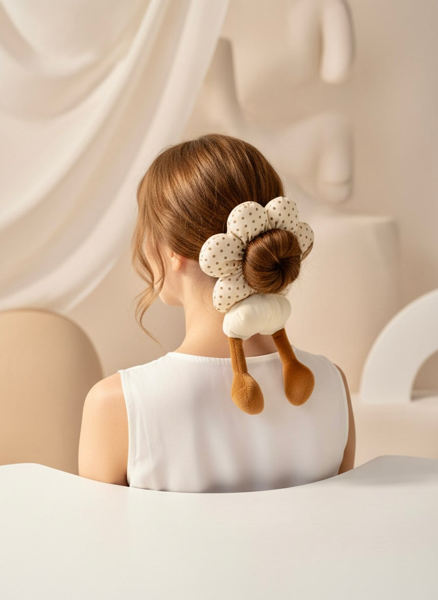 Plush Flower Polka Scrunchie
