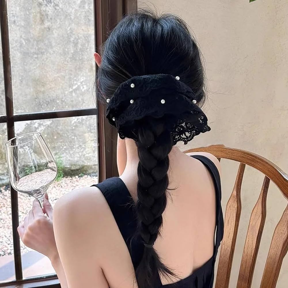 Pearl Beaded Large Lace Scrunchie