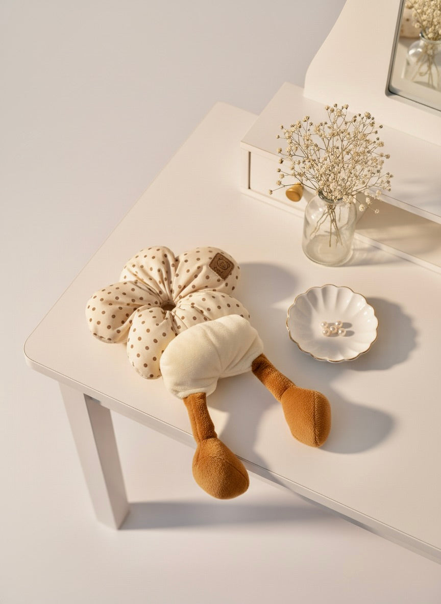 Plush Flower Polka Scrunchie