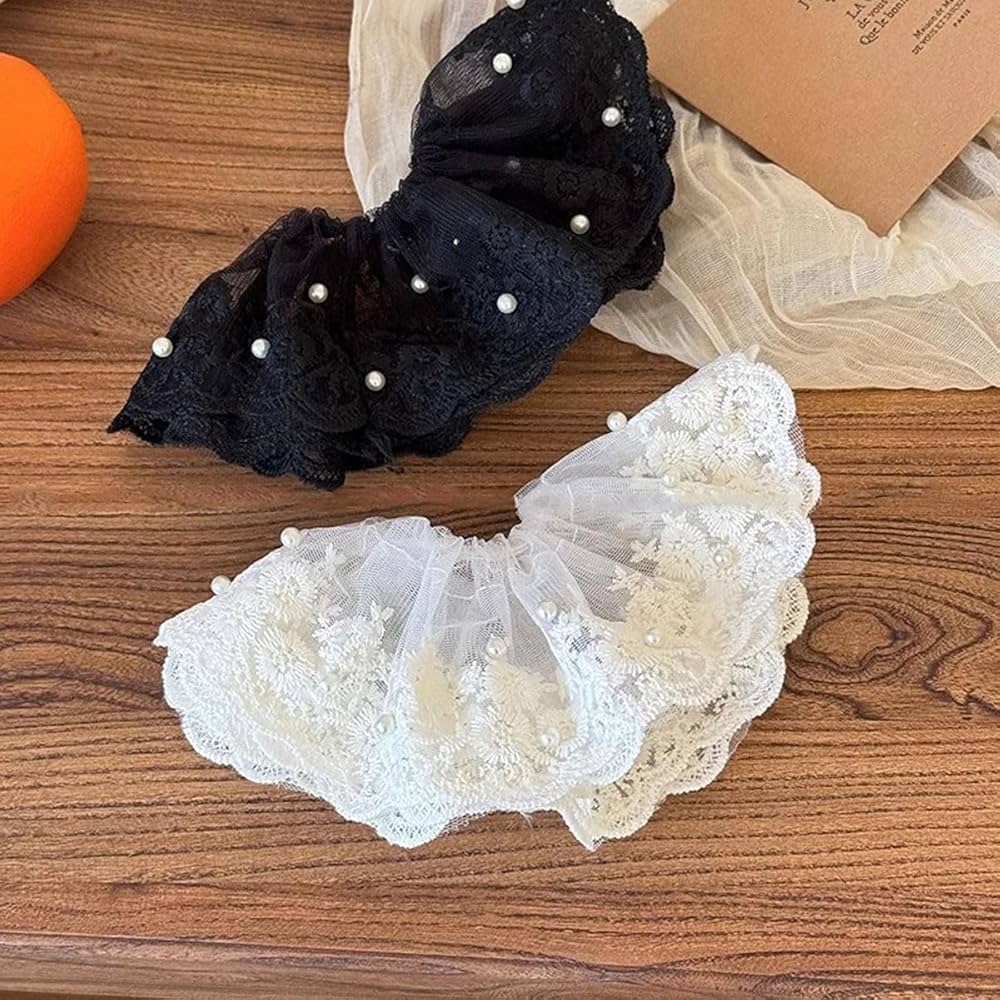 Pearl Beaded Large Lace Scrunchie