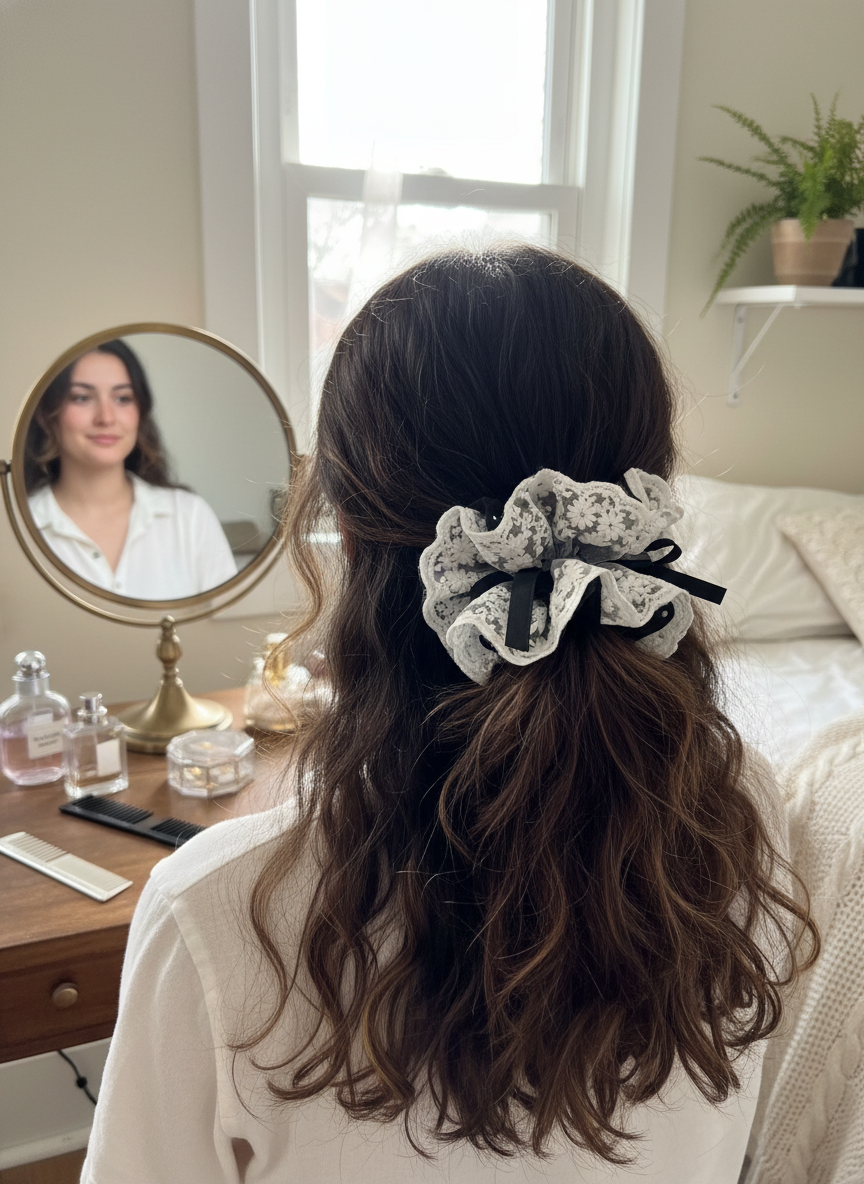 Floral Ribbon Lace Scrunchie