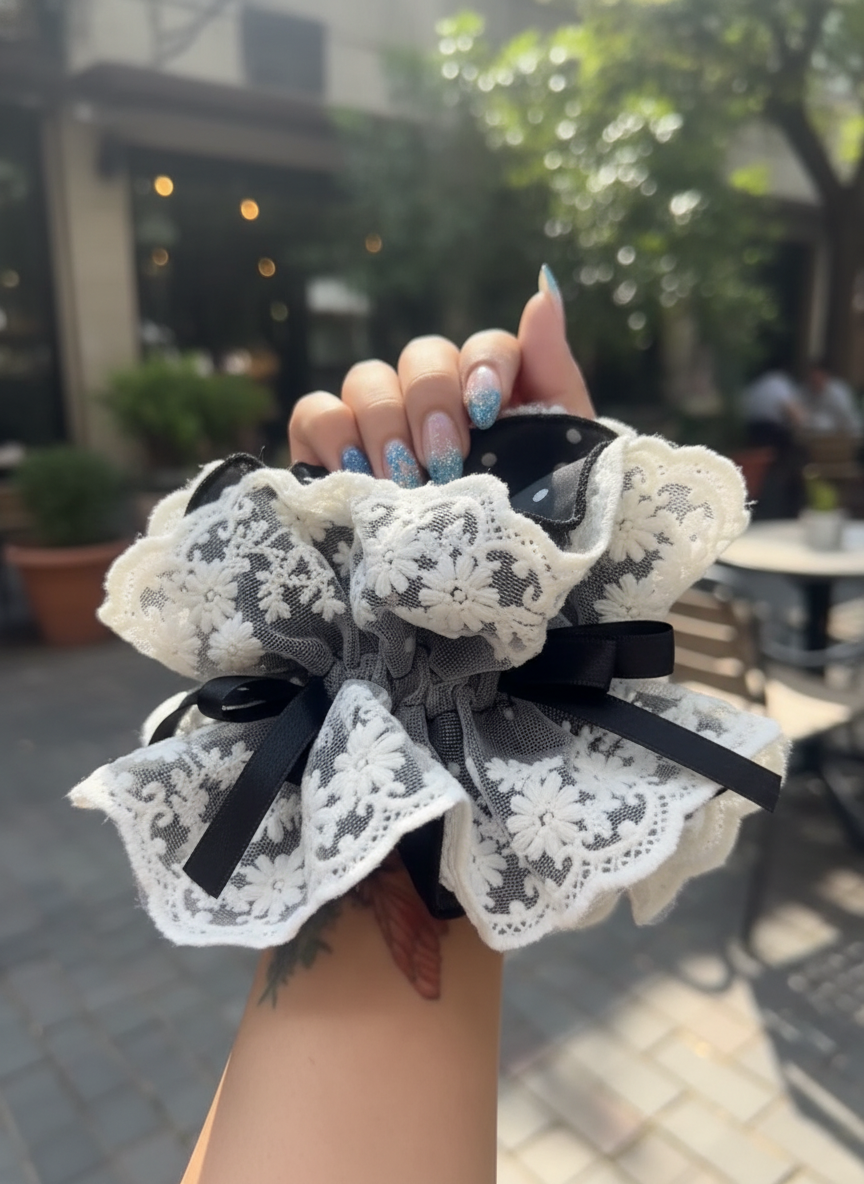 Floral Ribbon Lace Scrunchie