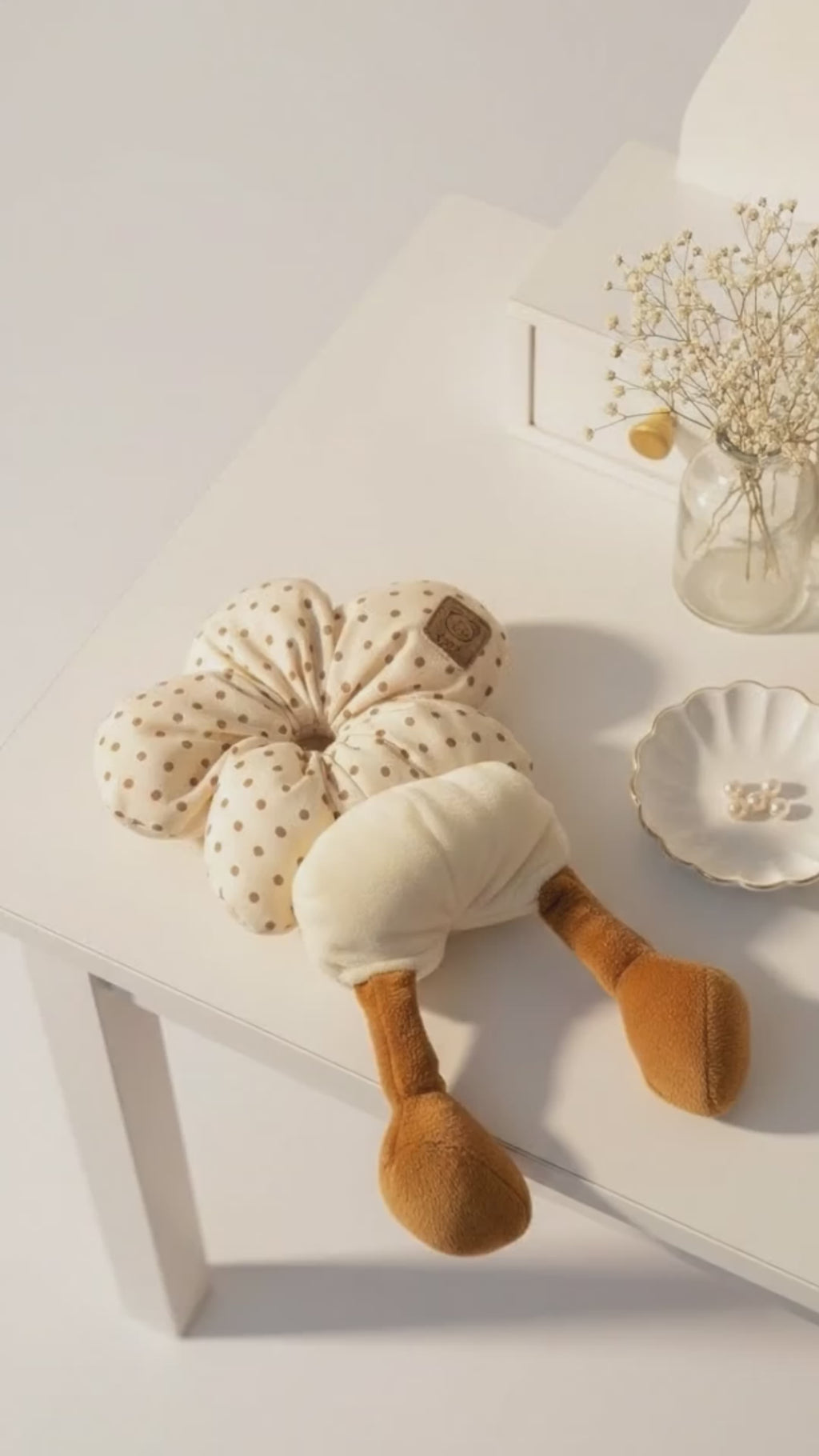 Plush Flower Polka Scrunchie
