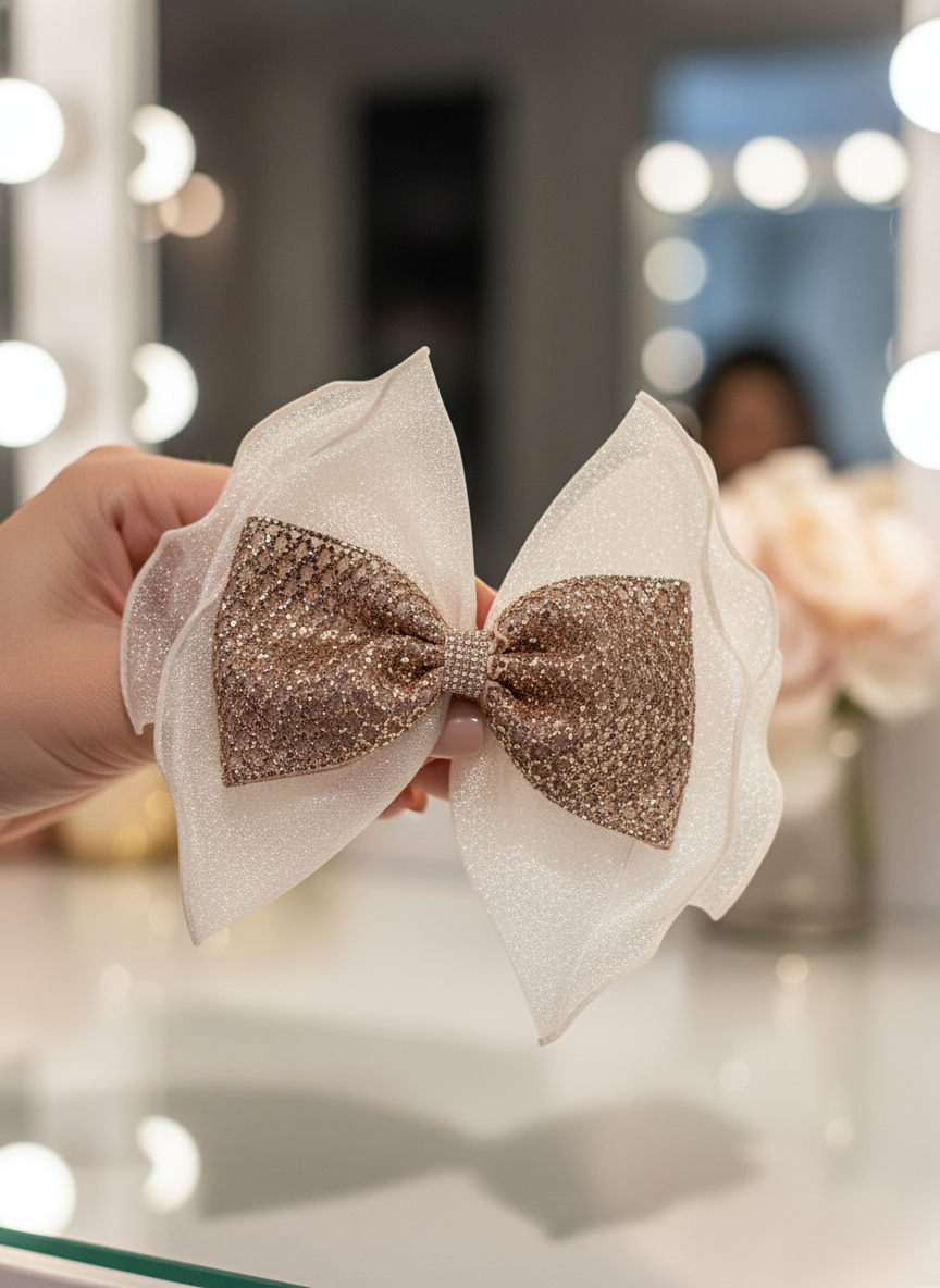Rhinestone Mesh Bow Clip