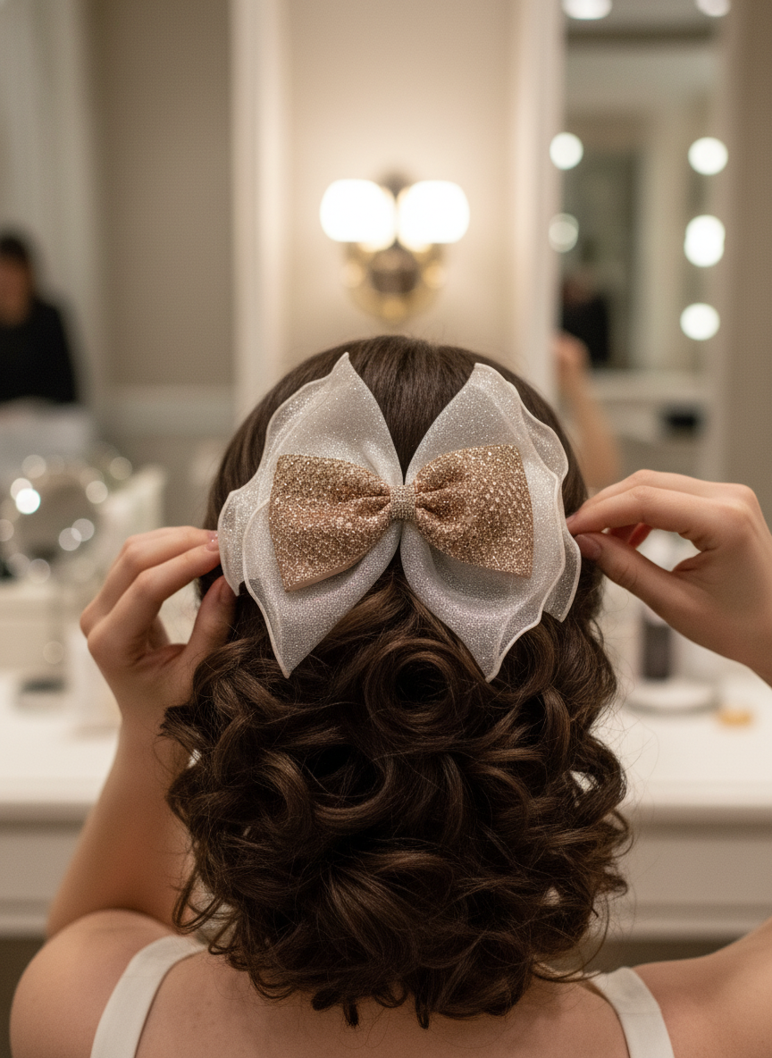 Rhinestone Mesh Bow Clip