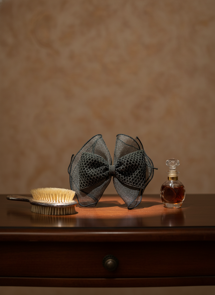 Rhinestone Mesh Bow Clip