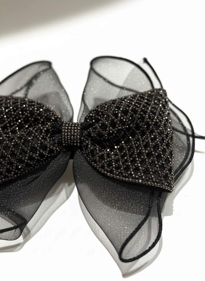 Rhinestone Mesh Bow Clip