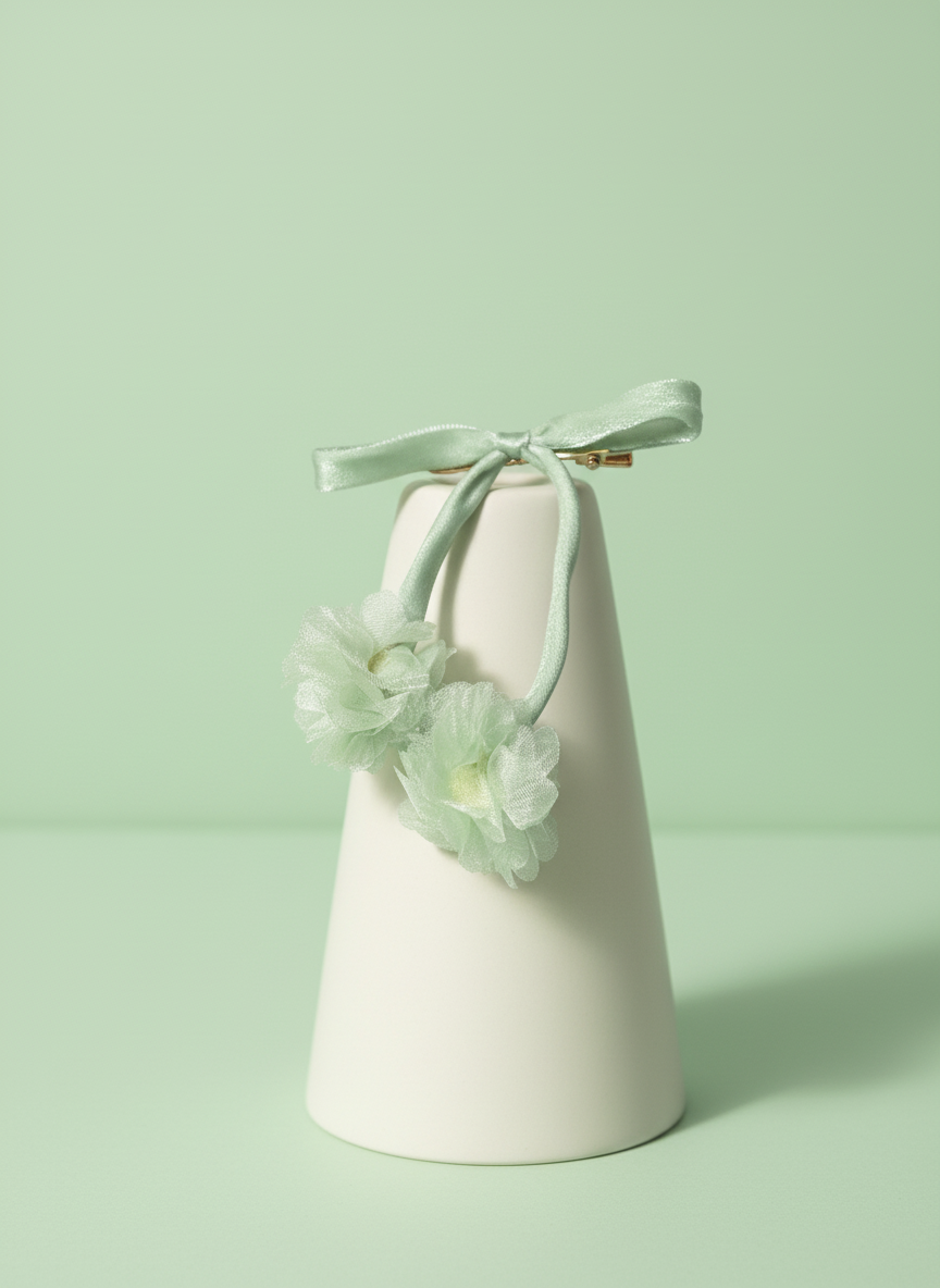 Ribbon Pom Pom Hair Pin