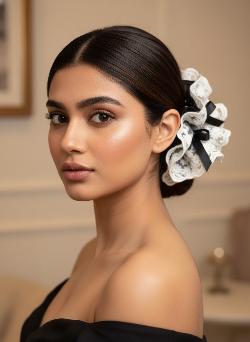 Floral Ribbon Lace Scrunchie