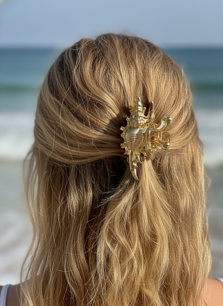 Metallic Seashell Claw Hair Clip/ Ocean-Inspired Marine Claw Clip