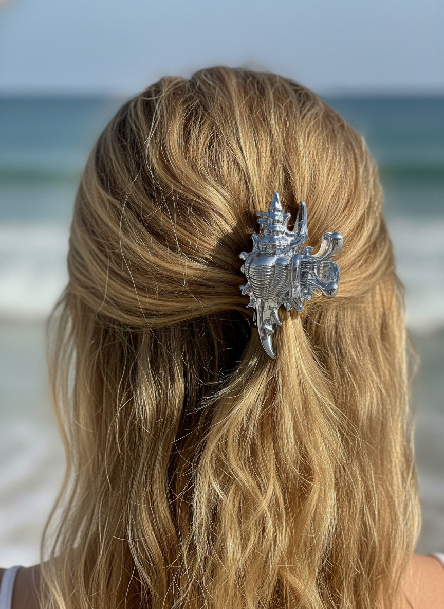 Metallic Seashell Claw Hair Clip/ Ocean-Inspired Marine Claw Clip