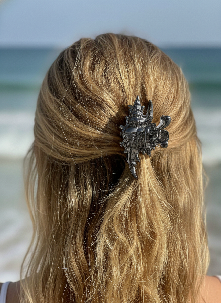Metallic Seashell Claw Hair Clip/ Ocean-Inspired Marine Claw Clip