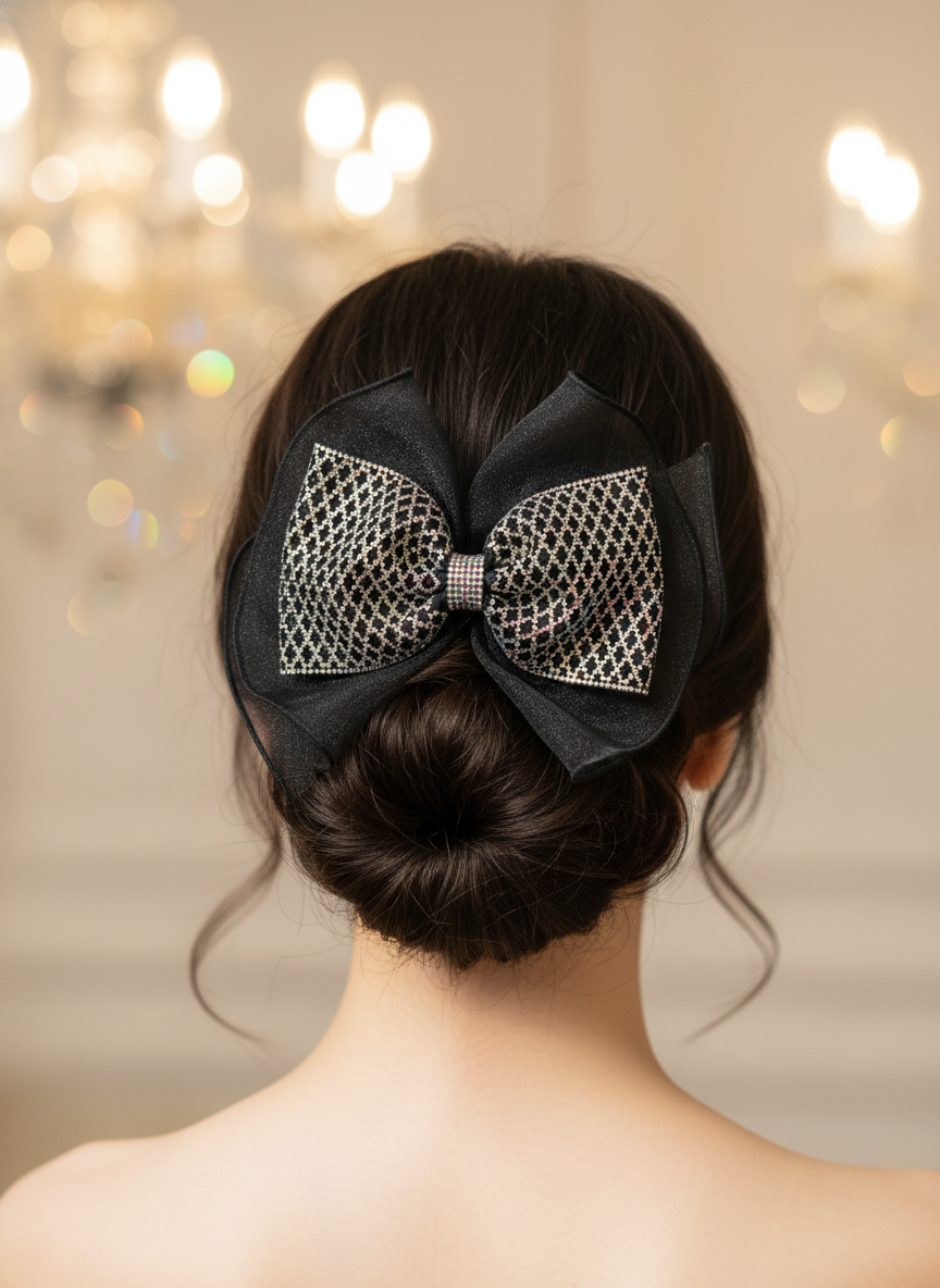 Rhinestone Mesh Bow Clip