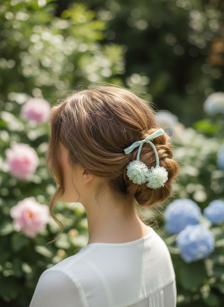 Ribbon Pom Pom Hair Pin