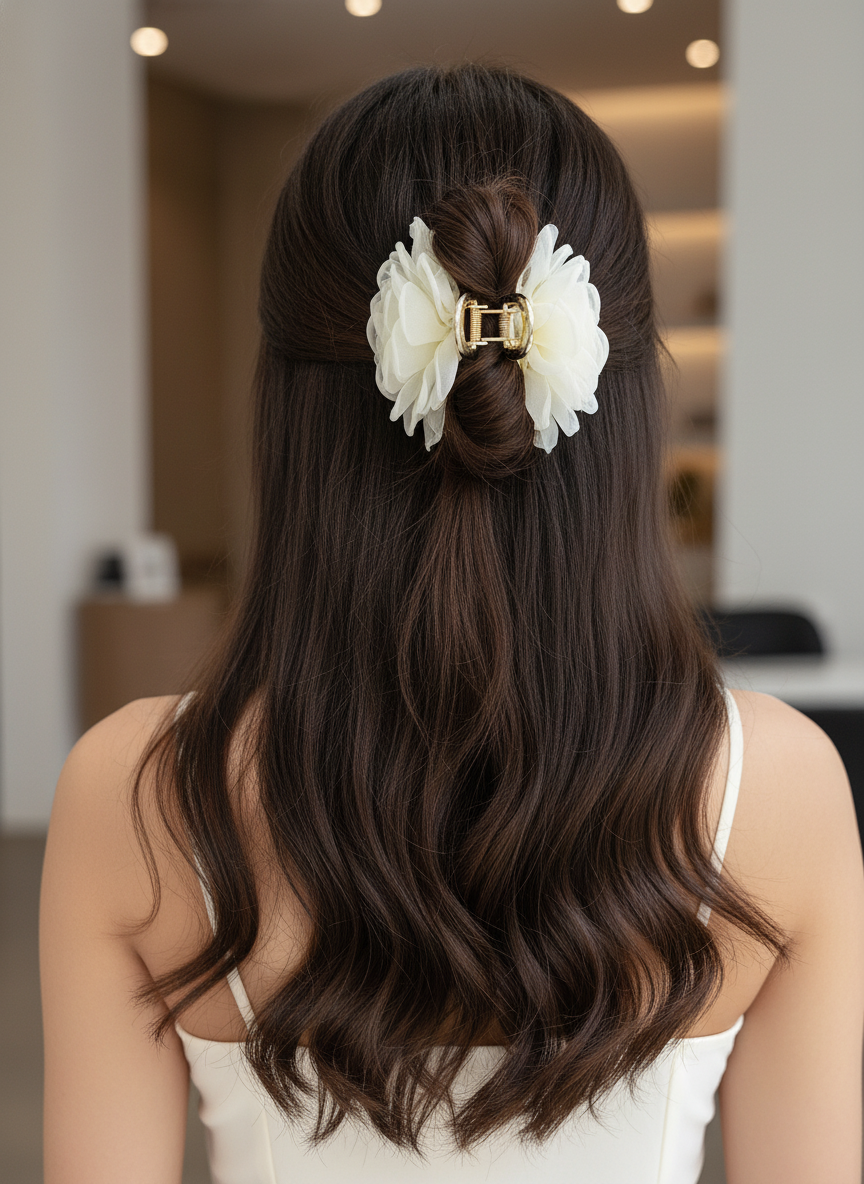 Rosette Cloud Puff Claw Clip