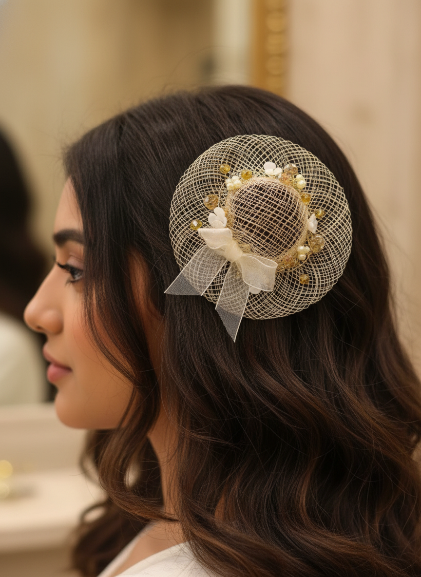 Net Beaded hat hair pin