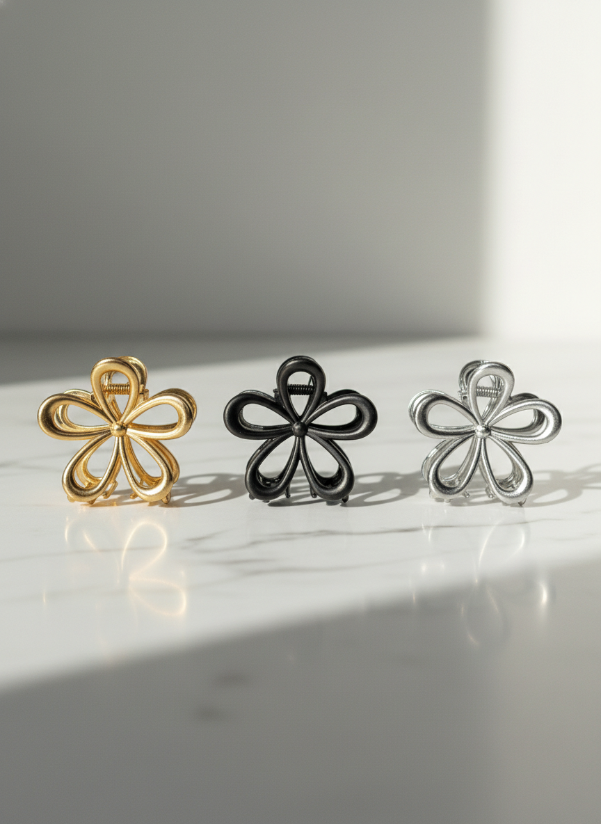 Metallic Flower Claw Clip