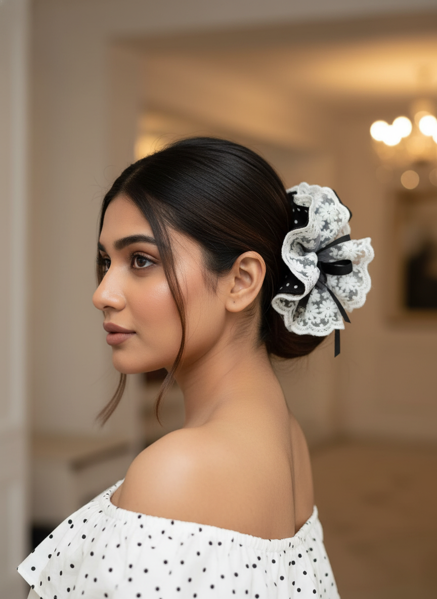Floral Ribbon Lace Scrunchie