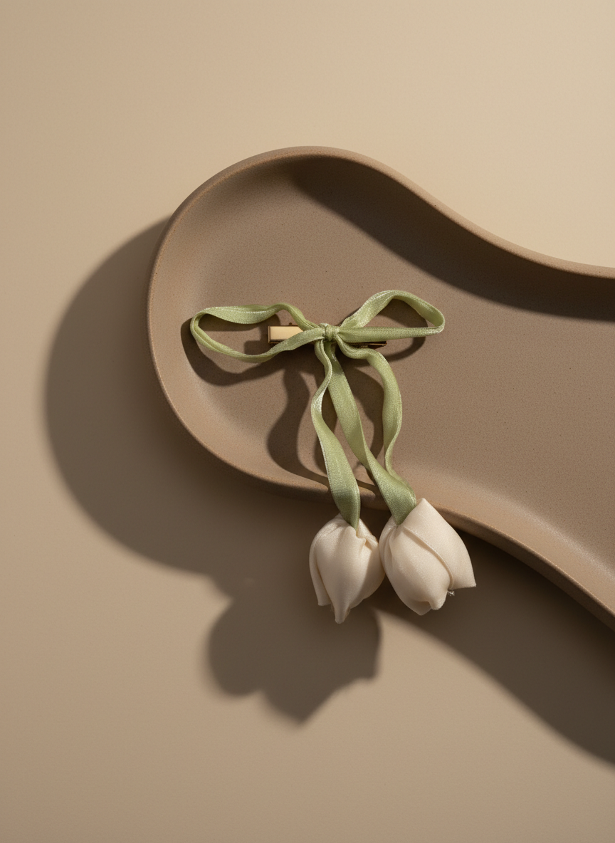 Satin White Tulip Hair Pin