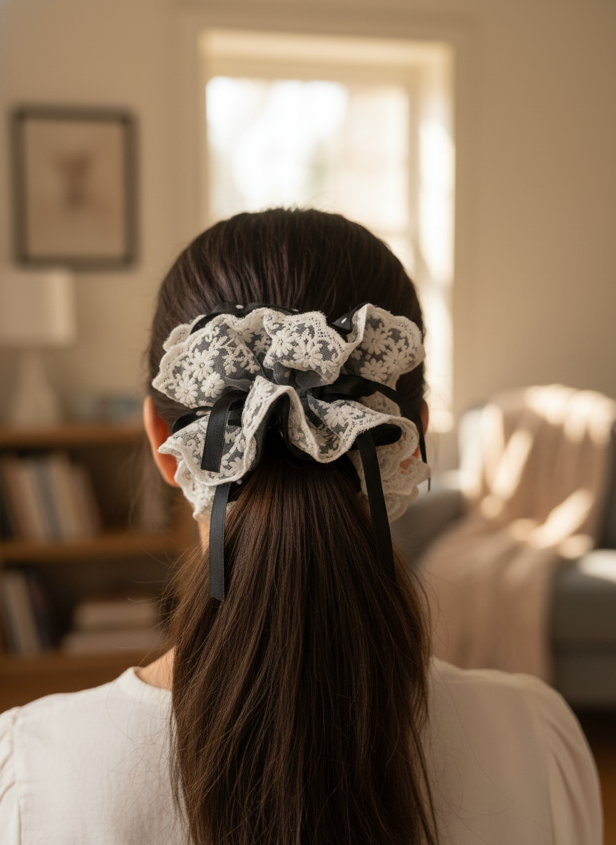 Floral Ribbon Lace Scrunchie