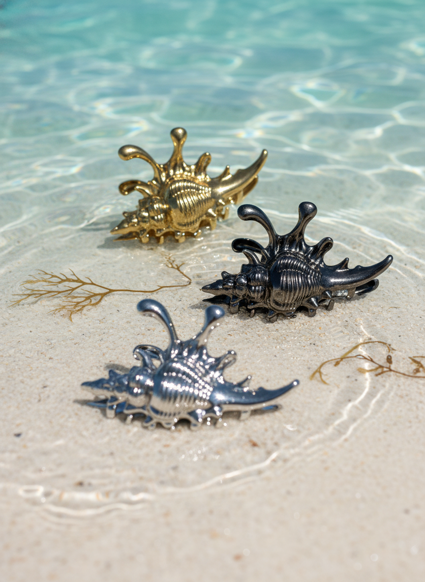 Metallic Seashell Claw Hair Clip/ Ocean-Inspired Marine Claw Clip