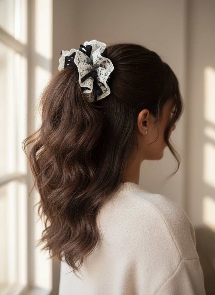 Floral Ribbon Lace Scrunchie