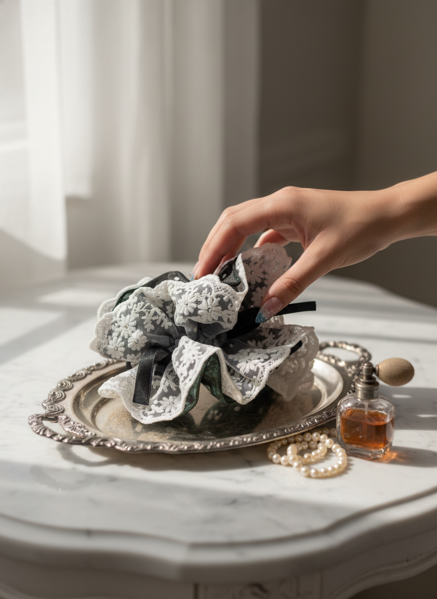 Floral Ribbon Lace Scrunchie