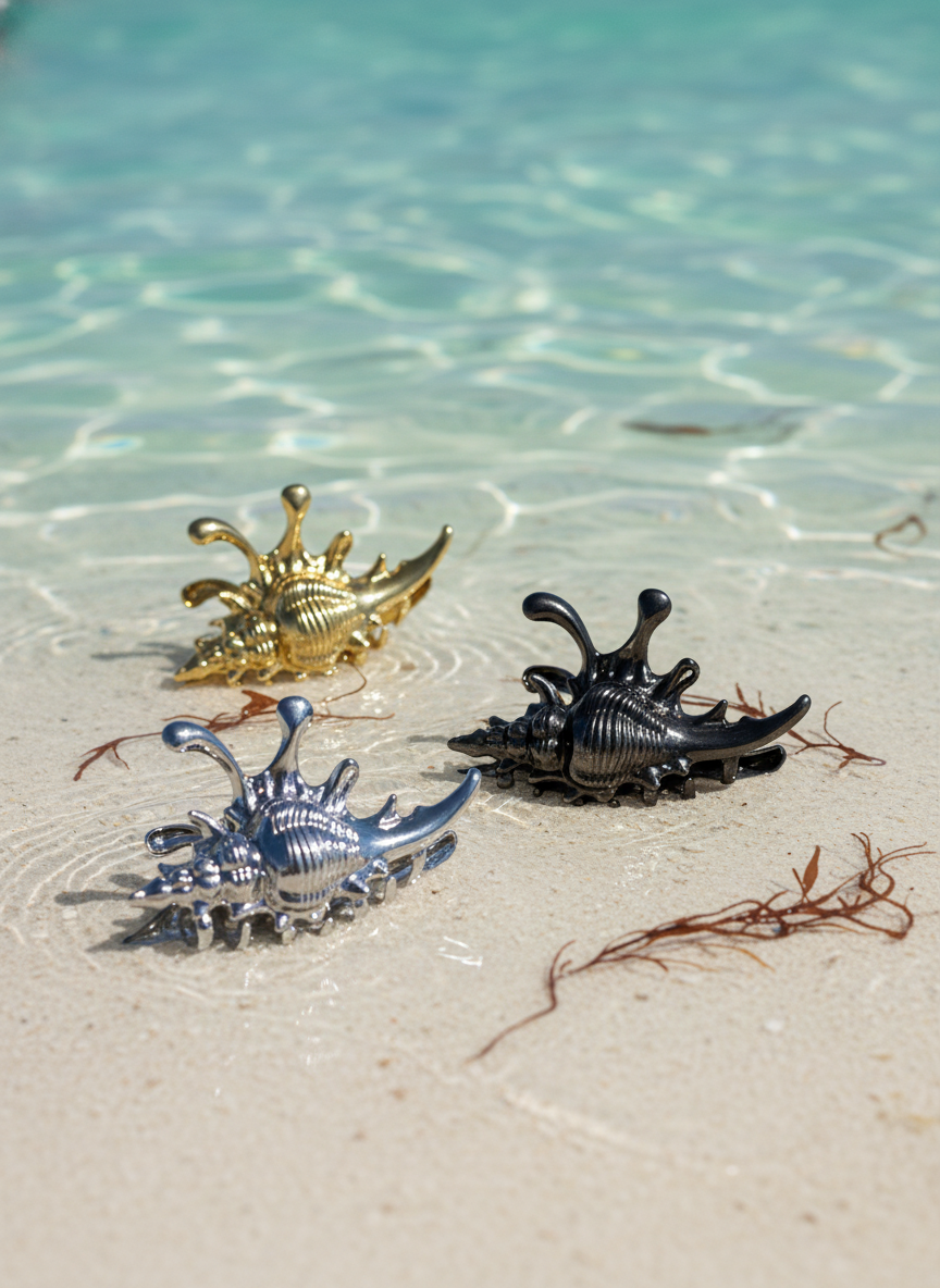 Metallic Seashell Claw Hair Clip/ Ocean-Inspired Marine Claw Clip