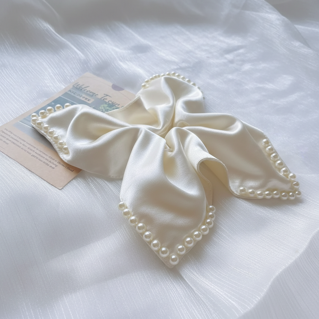 Pearl Satin Square Scrunchie